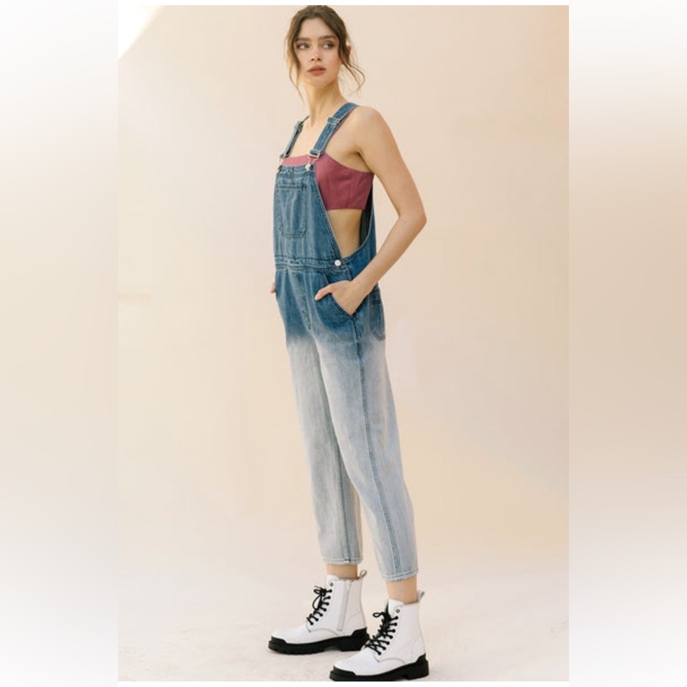NWT Storia Rosebud Overalls Ombre Denim Blue Size Small - Picture 2 of 14